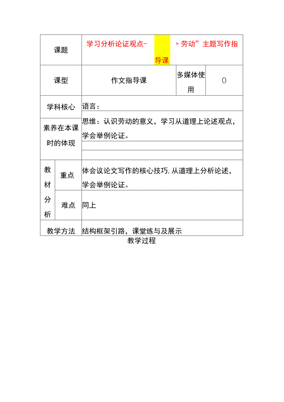 学习分析论证观点——“劳动”主题写作指导课题教案.docx_第1页