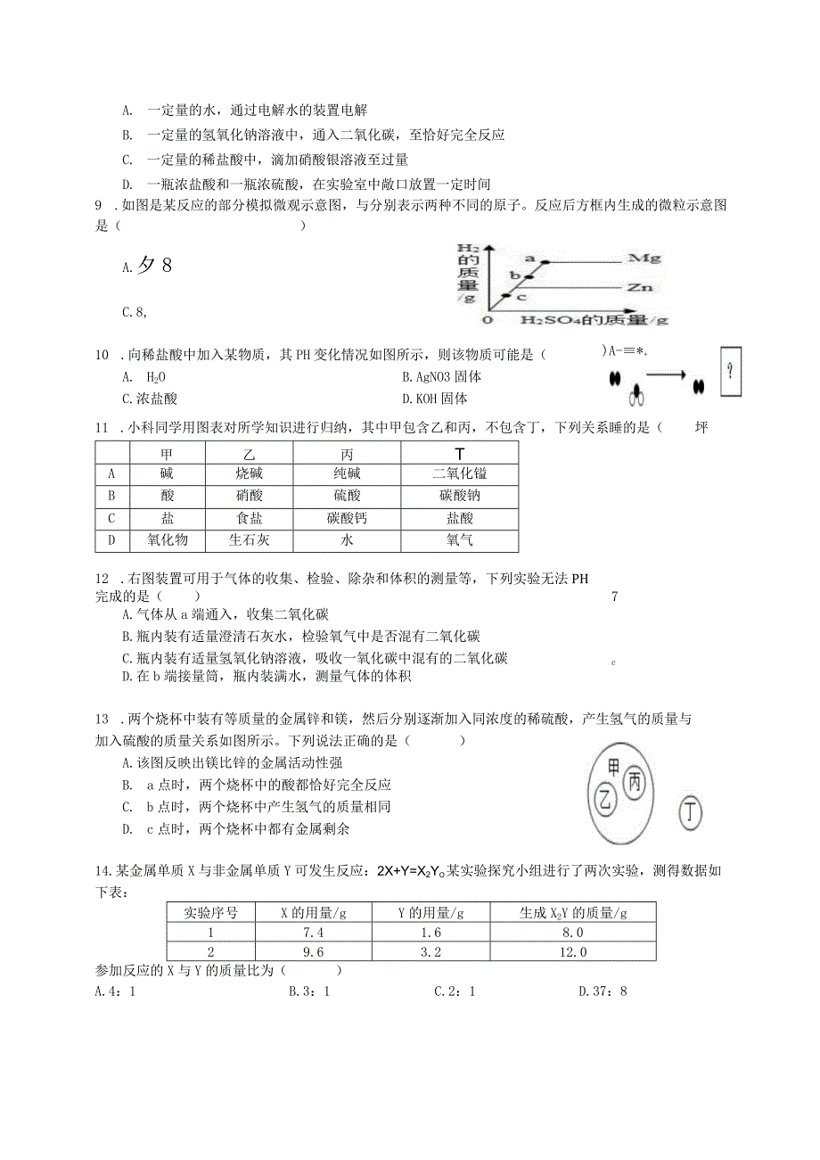 浙江省宁波市余姚市六校2023-2024学年第一学期九年级期中联考科学试题卷（含答案）.docx_第2页