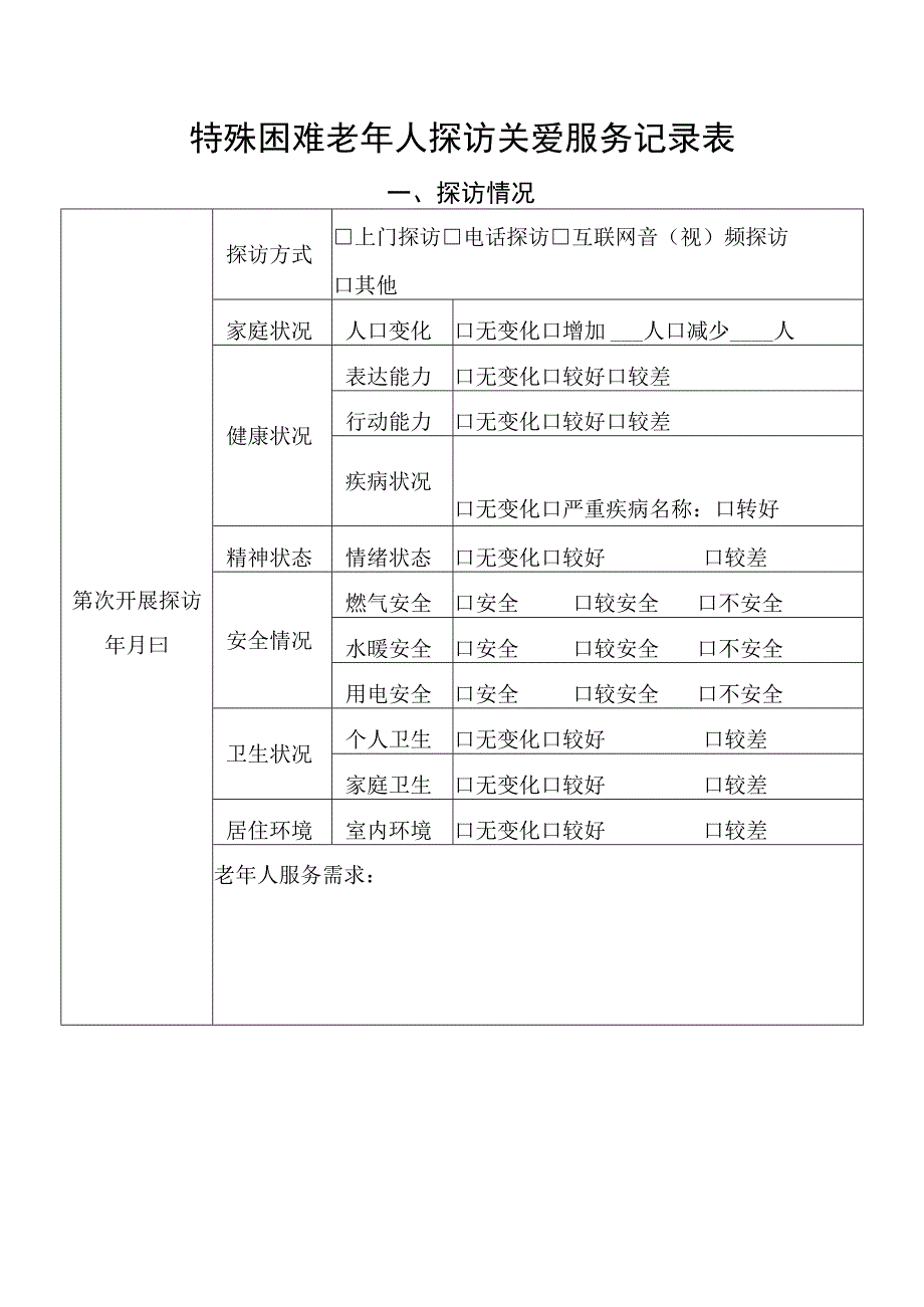 特殊困难老年人探访关爱服务记录表.docx_第1页