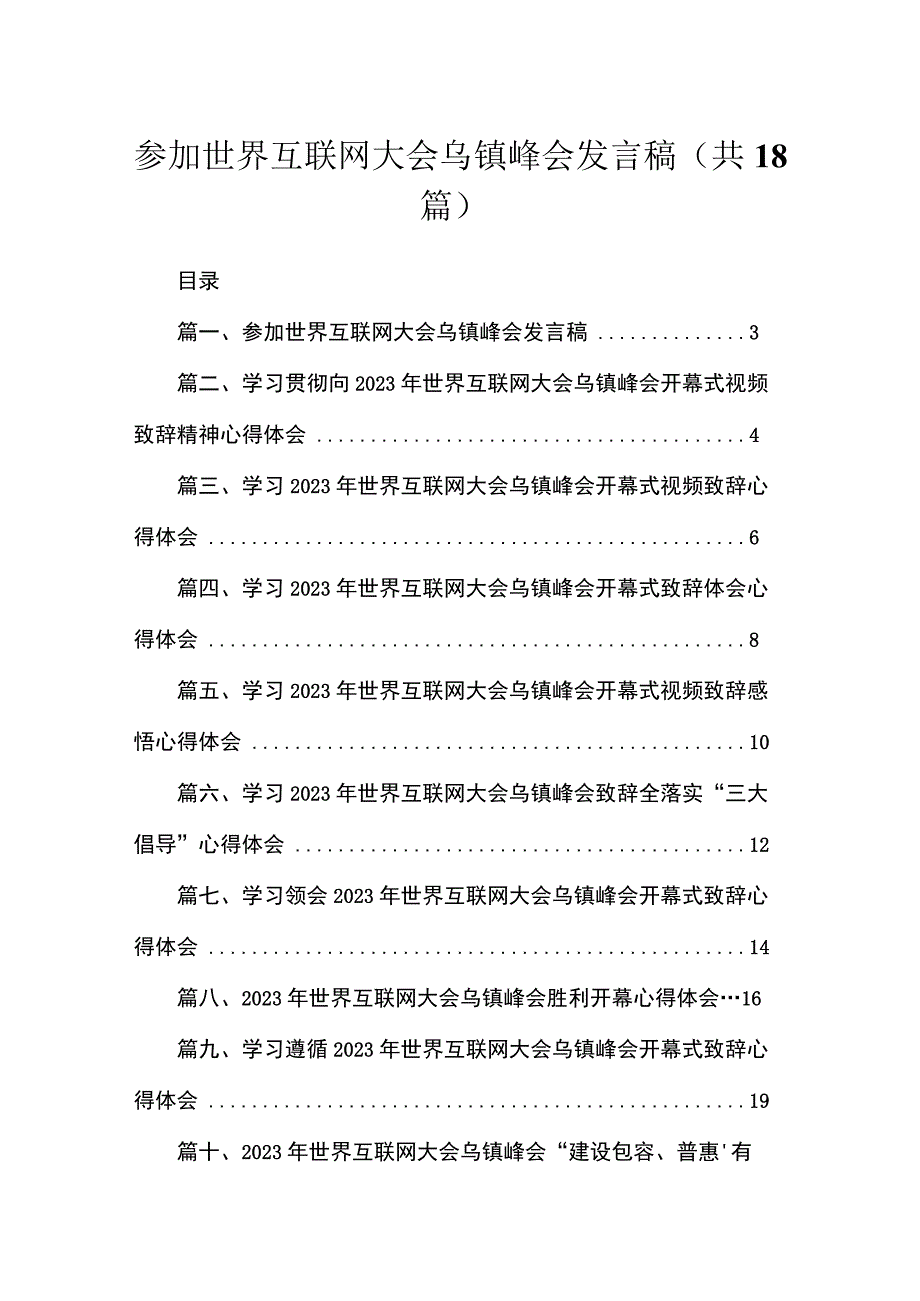 参加世界互联网大会乌镇峰会发言稿最新版18篇合辑.docx_第1页