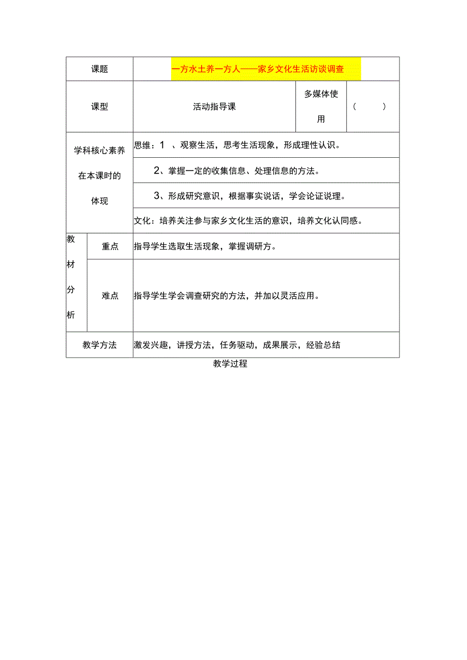 家乡文化生活访谈调查表模板.docx_第1页