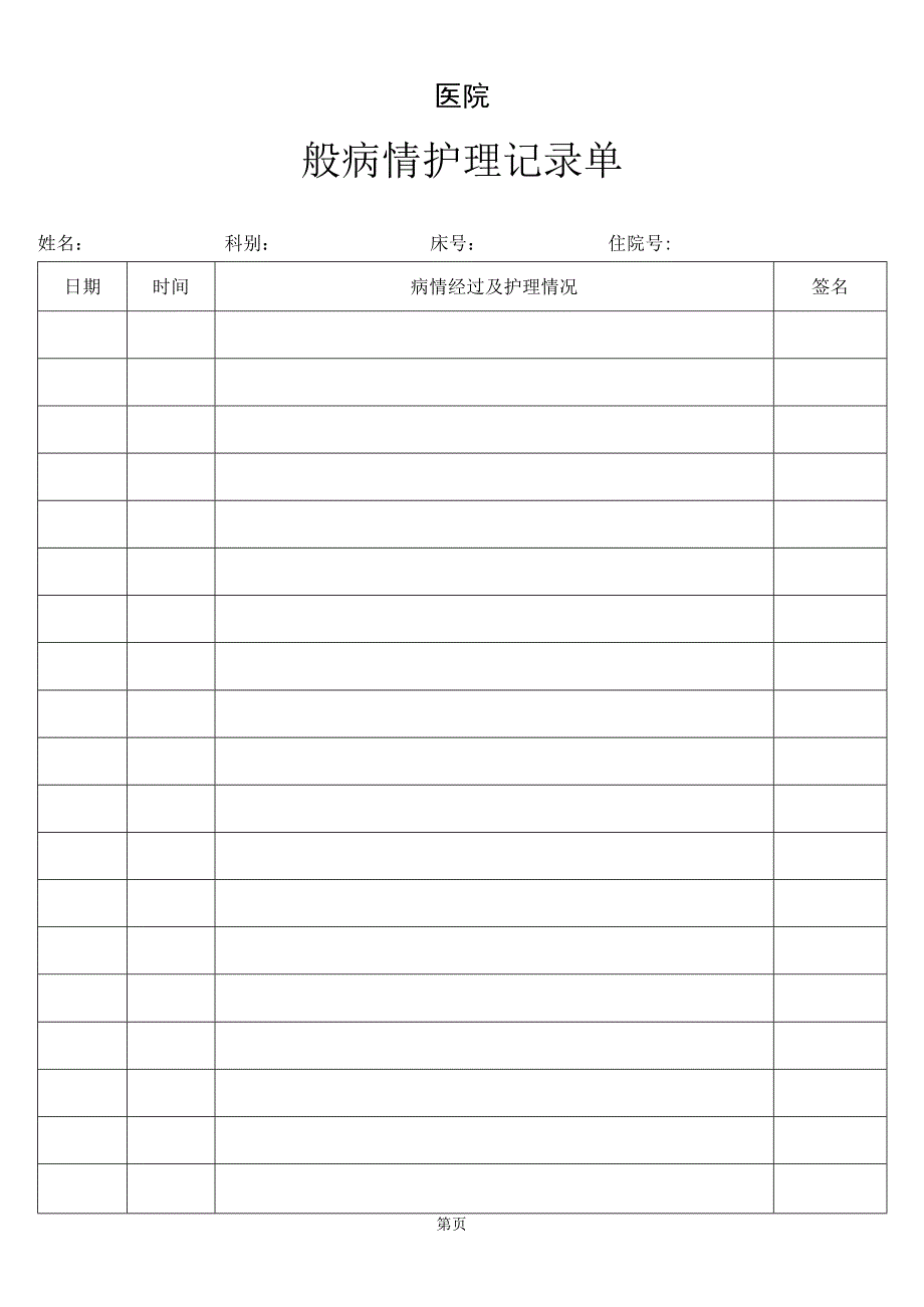 医疗机构医院一般病情护理记录单.docx_第1页