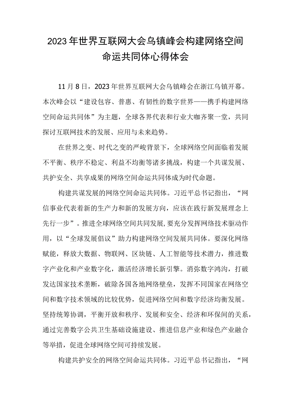 学习践行2023年世界互联网大会乌镇峰会开幕式致辞心得体会4篇.docx_第2页