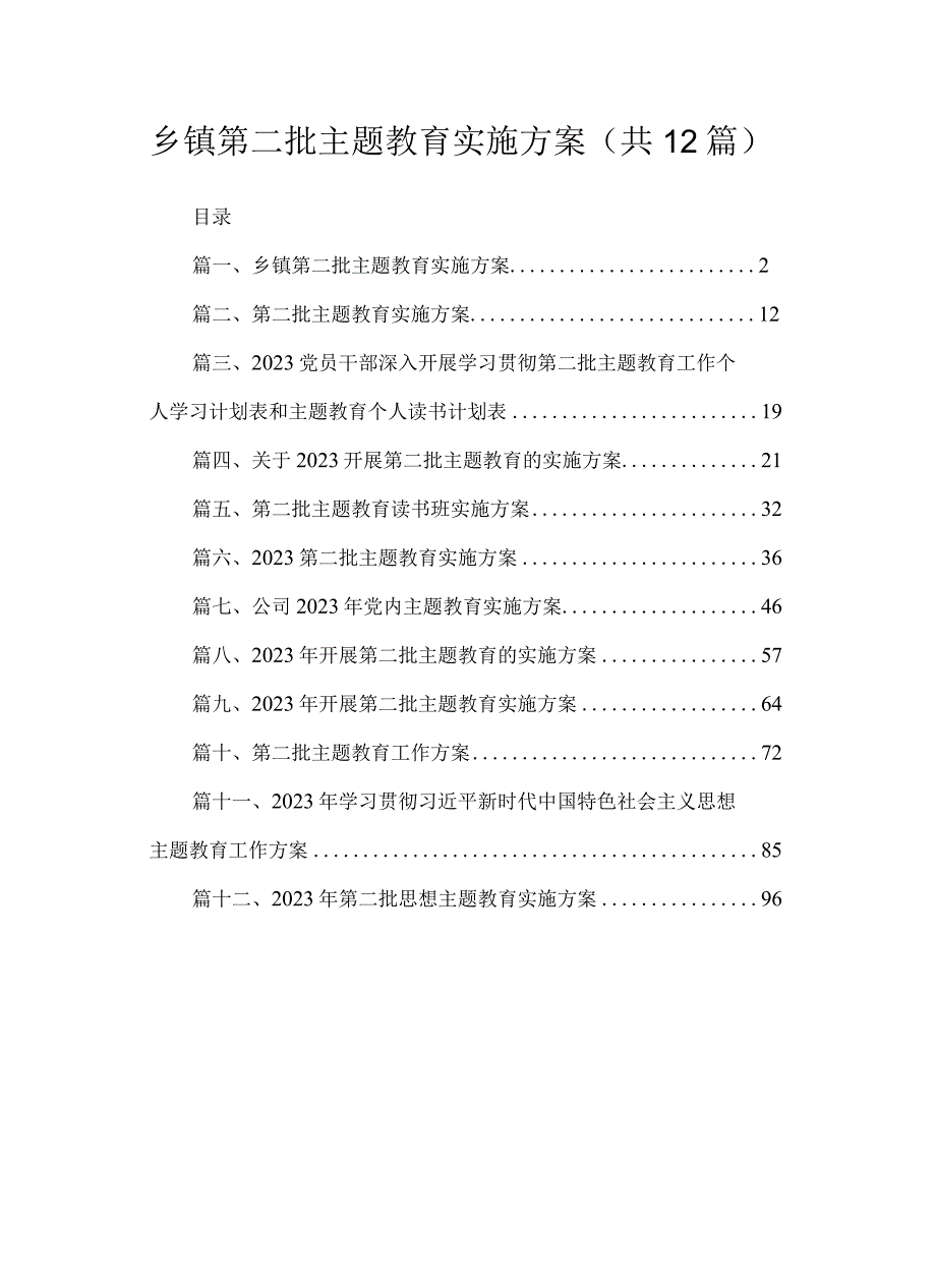 2023乡镇第二批专题实施方案【12篇】.docx_第1页