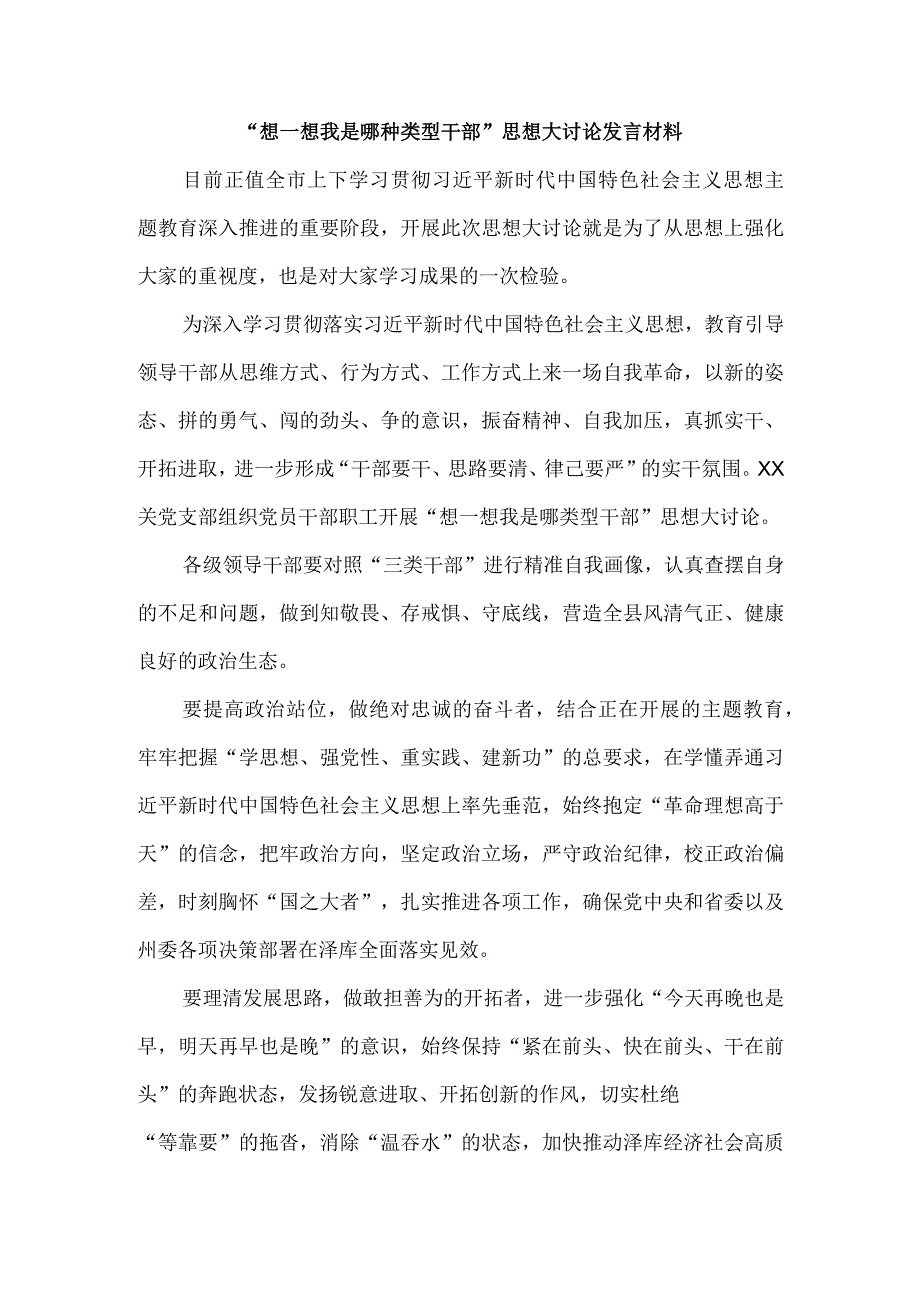 2023“想一想我是哪种类型干部”思想大讨论发言材料四.docx_第1页