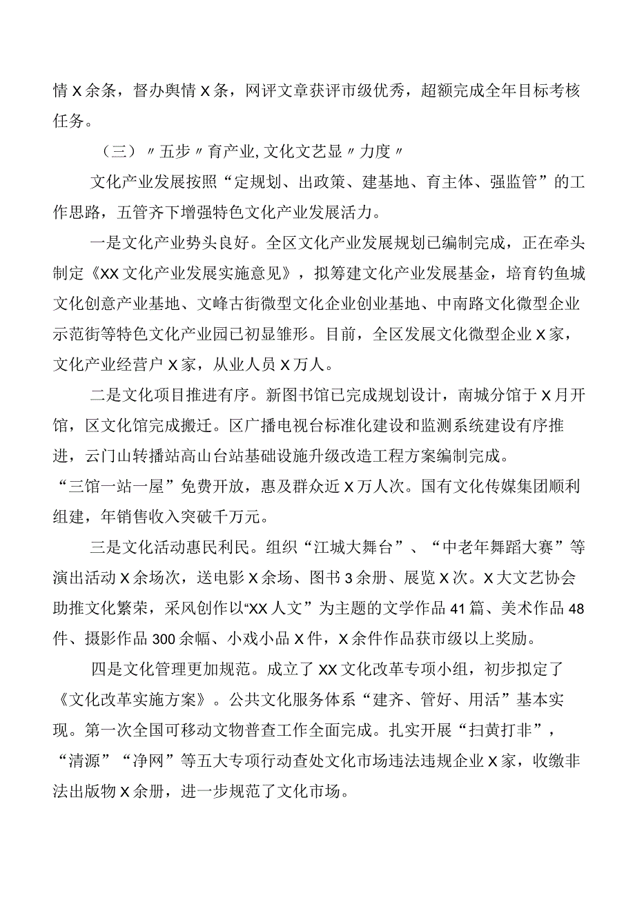 2023年度有关开展宣传思想文化工作推进情况汇报共六篇和六篇交流发言材料及心得体会.docx_第3页