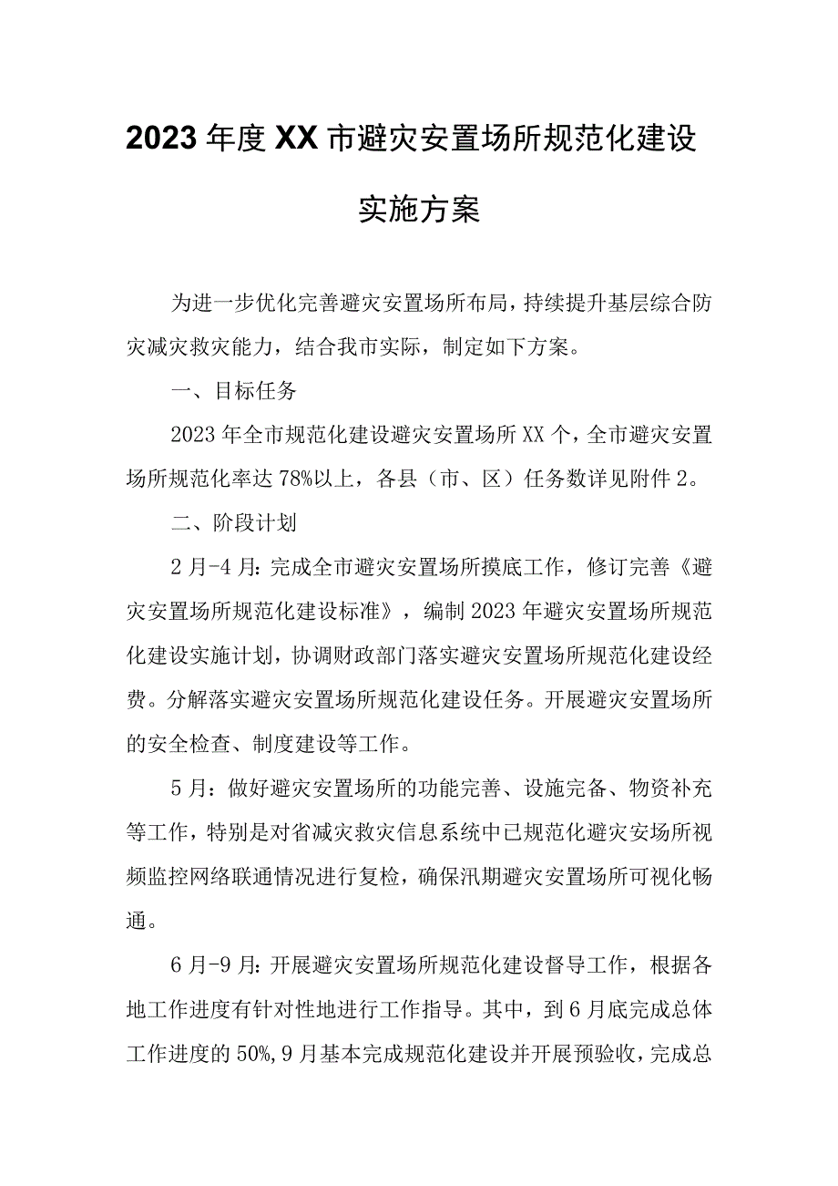 2023年度XX市避灾安置场所规范化建设实施方案.docx_第1页