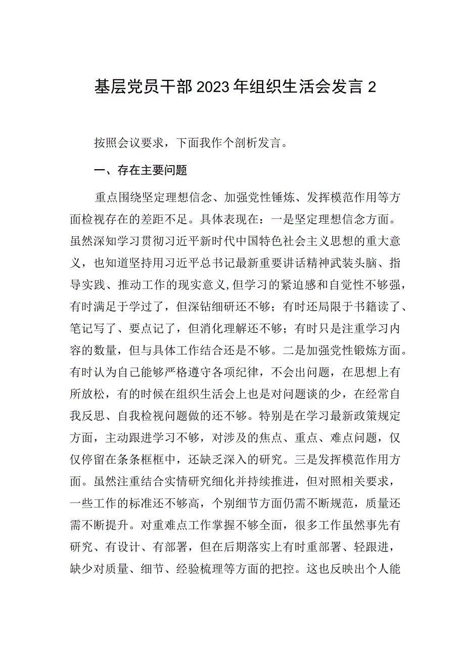 2023年度民主组织生活会班子成员发言材料4篇.docx_第3页