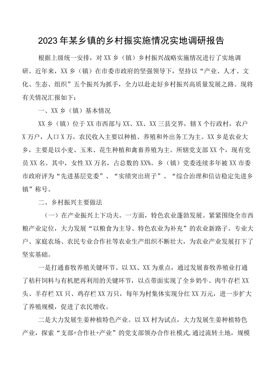 2023年某乡镇的乡村振实施情况实地调研报告.docx_第1页