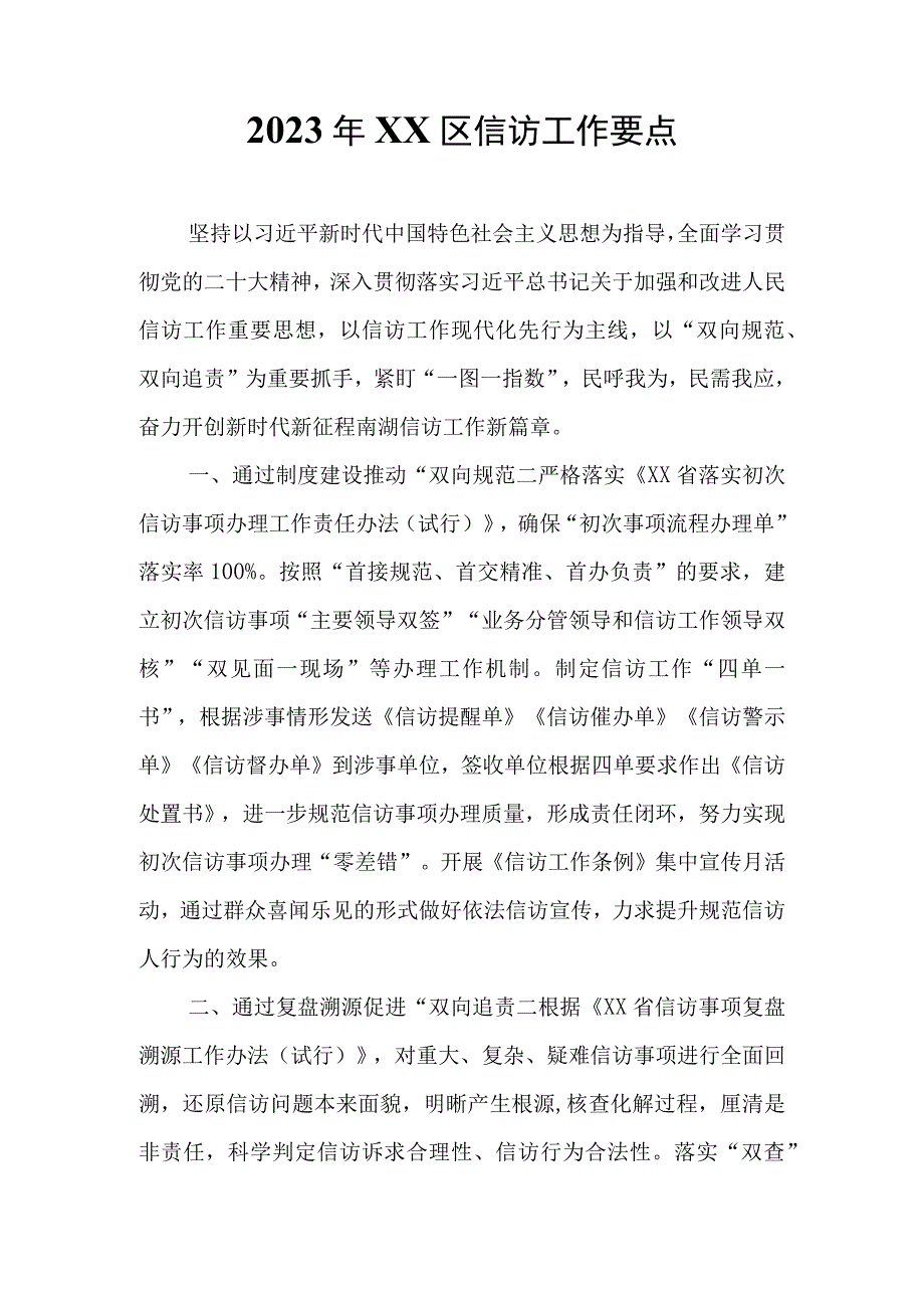 2023年XX区信访工作要点.docx_第1页