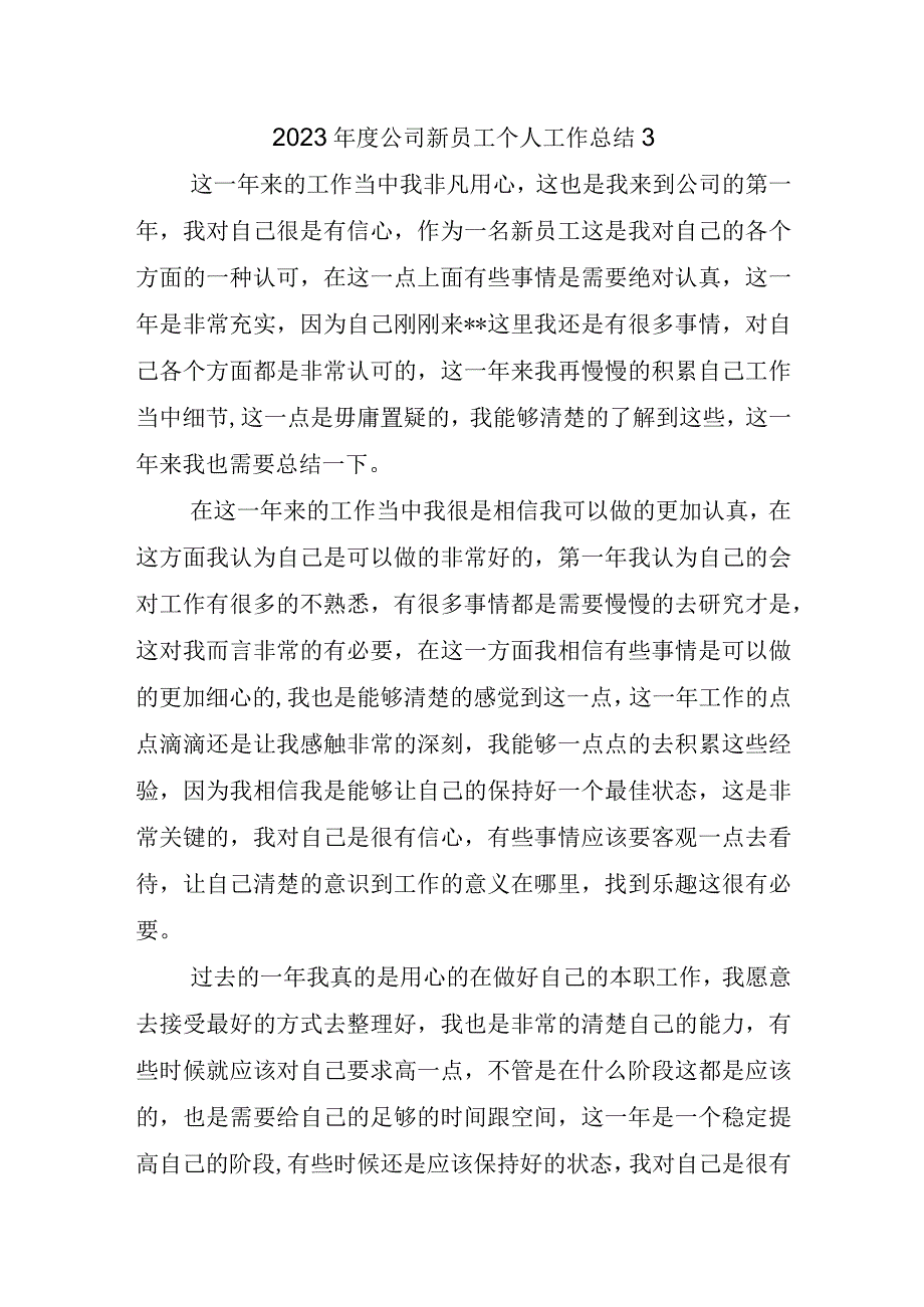 2023年度公司新员工个人工作总结3.docx_第1页