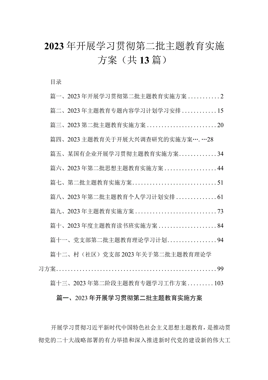 2023年开展学习贯彻第二批专题实施方案最新精选版【13篇】.docx_第1页