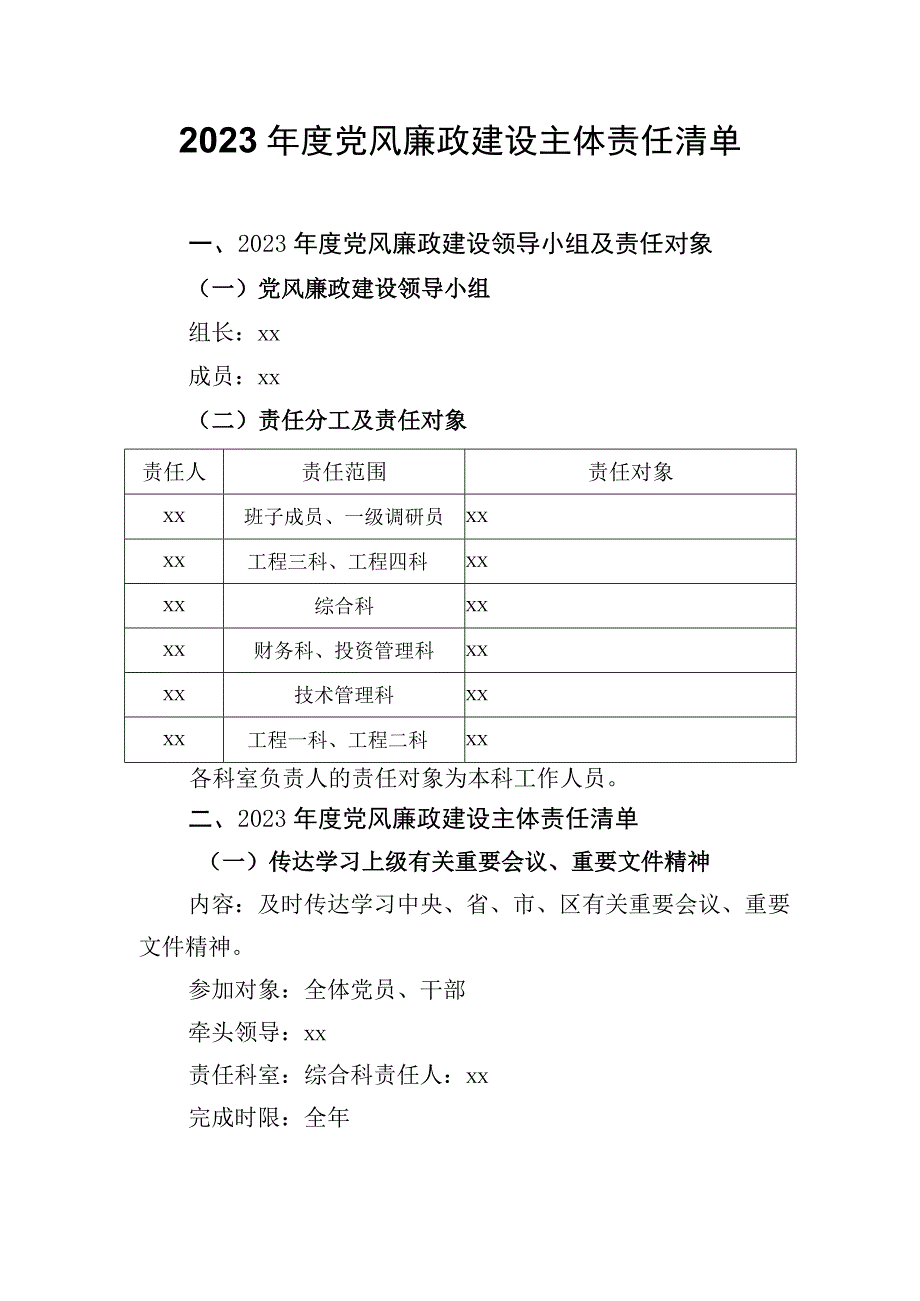 2023年度党风廉政建设主体责任清单.docx_第1页