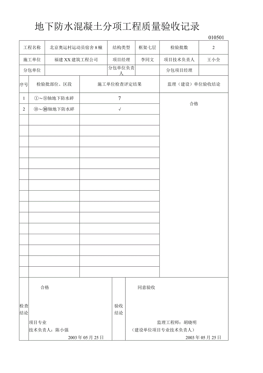 地下防水混凝土分项工程质量验收记录.docx_第1页