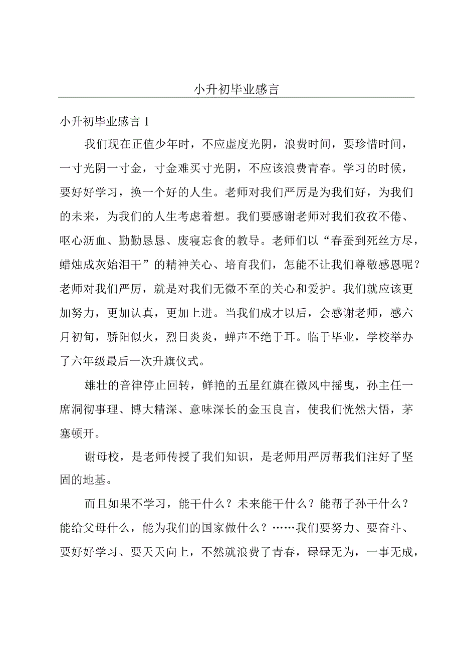 小升初毕业感言.docx_第1页