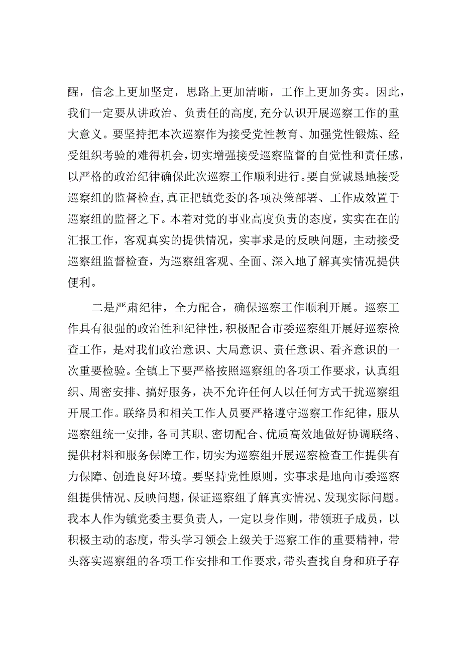 在巡察工作动员会上的表态发言（乡镇党委书记）.docx_第2页