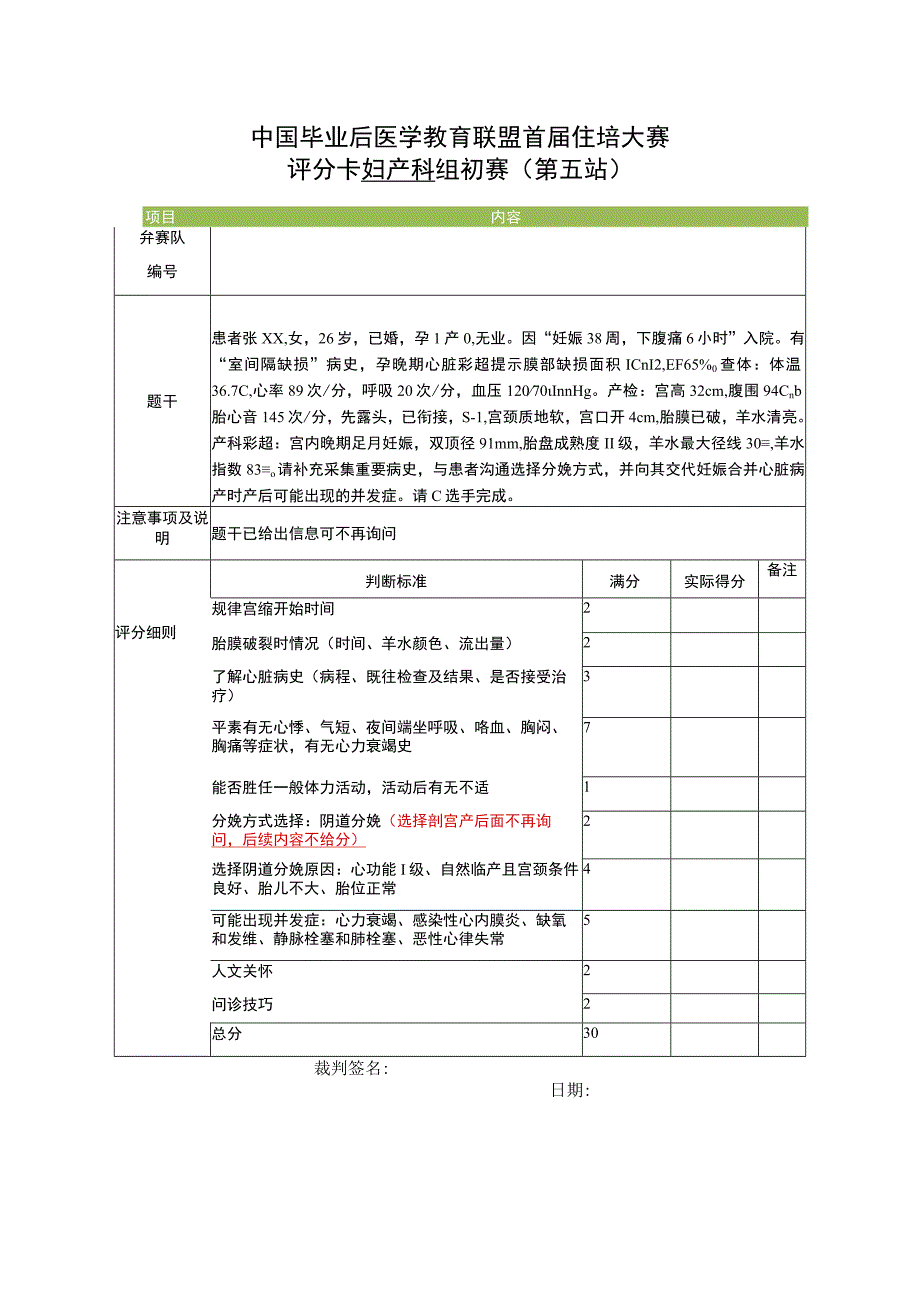 妇产科组初赛第5站评分卡2-SP先心病沟通.docx_第1页