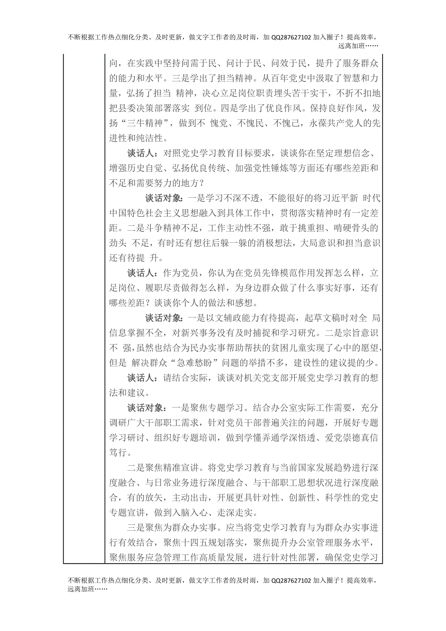 党史学习教育专题组织生活会谈心谈话记录模板.doc_第2页