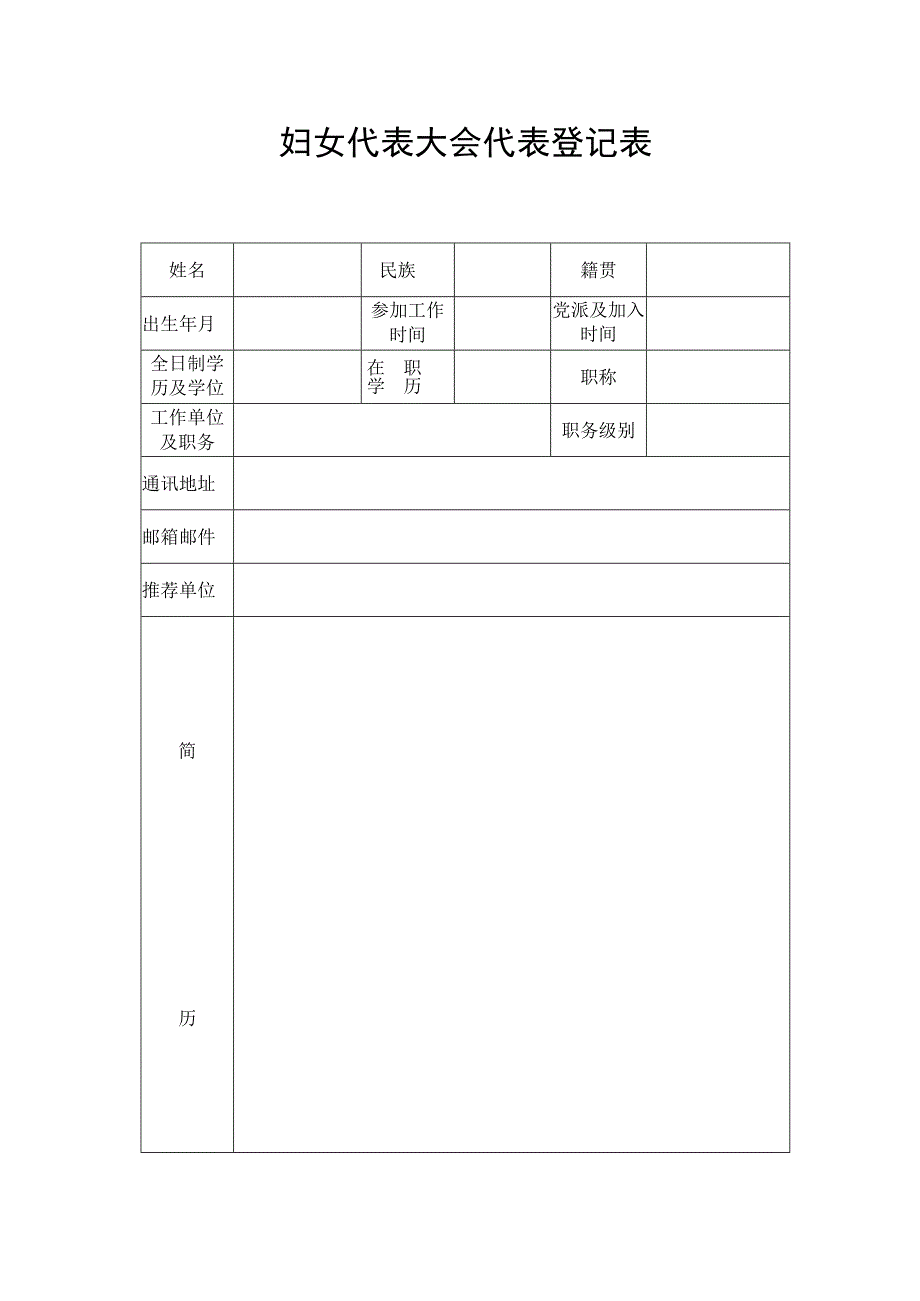 妇女代表大会代表登记表.docx_第1页