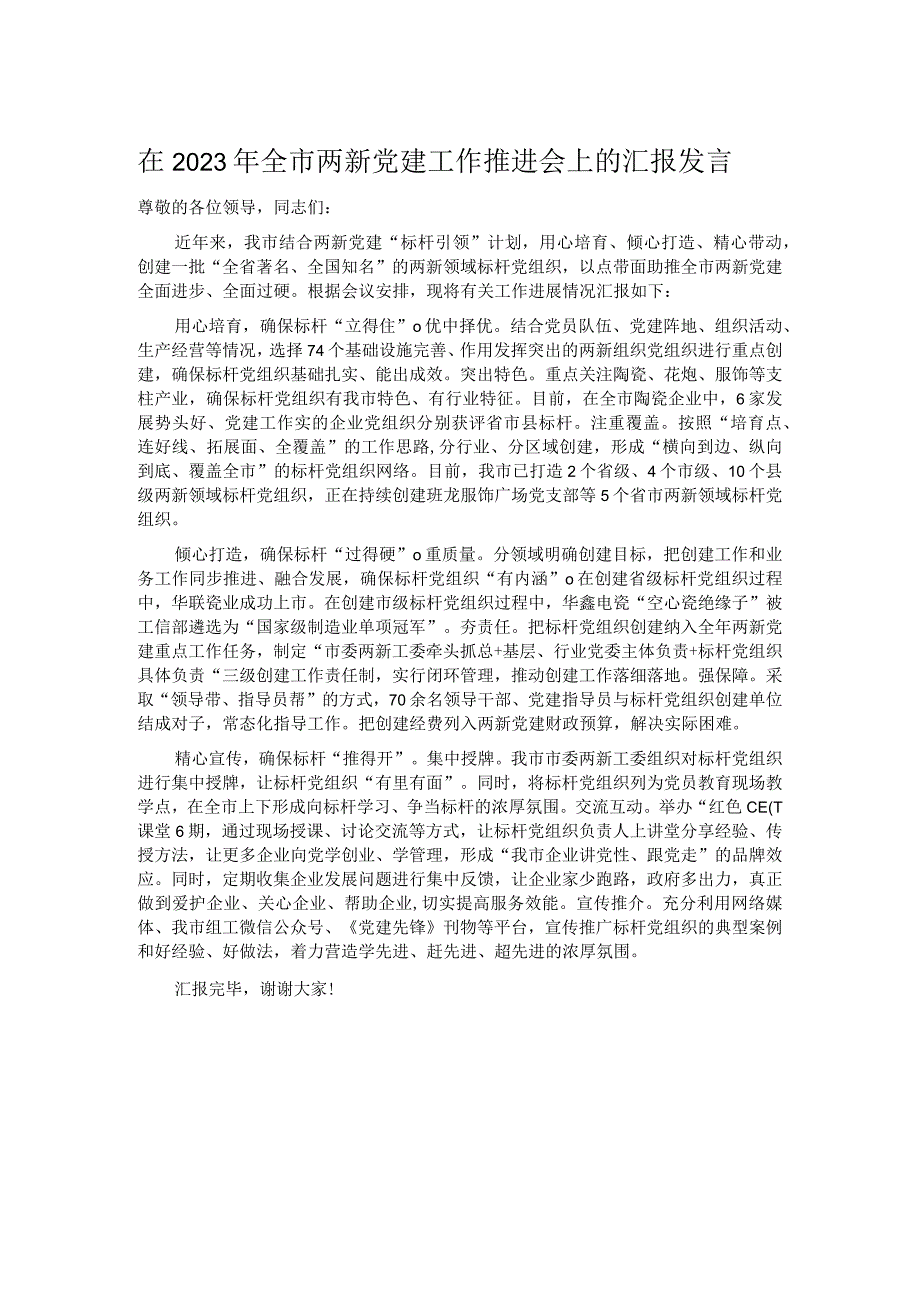 在2023年全市两新党建工作推进会上的汇报发言.docx_第1页