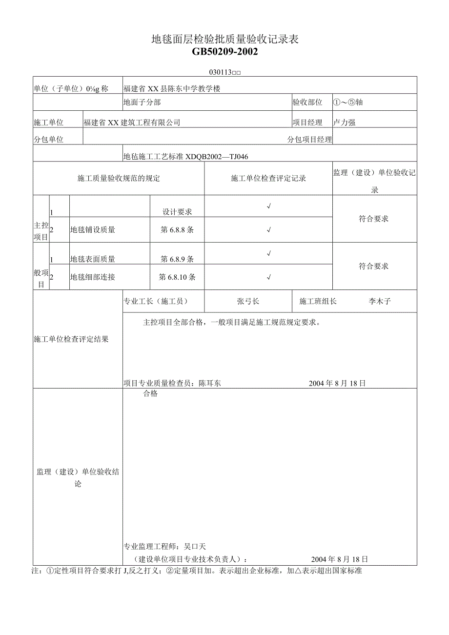 地毯面层检验批质量验收记录表.docx_第1页