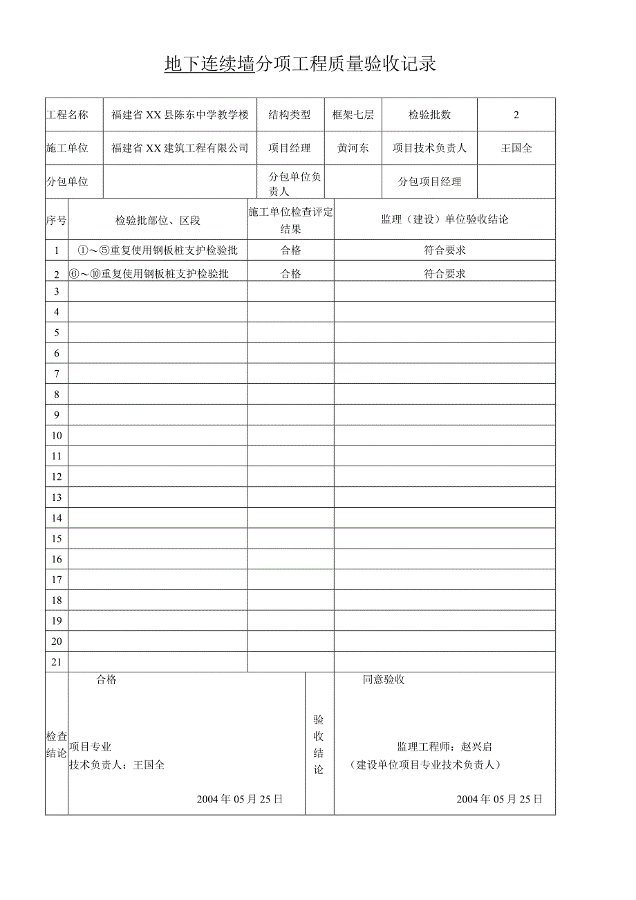 地下连续墙分项工程质量验收记录.docx_第1页