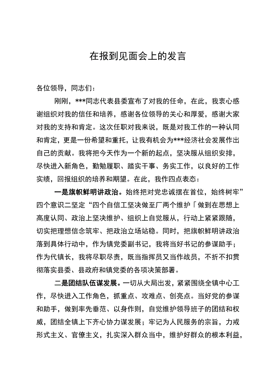 在报到见面会上的发言.docx_第1页