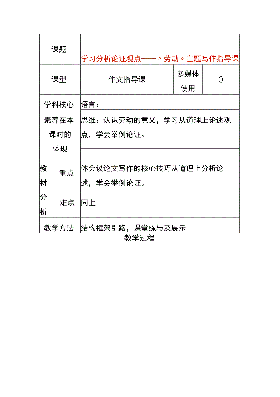 学习分析论证观点——“劳动”主题写作指导课题教案.docx_第1页