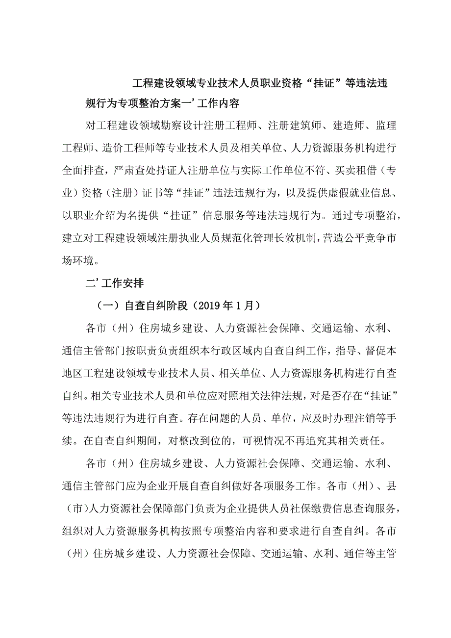 工程建设领域专业技术人员职业资格“挂证”等违法违规行为专项整治方案.docx_第1页