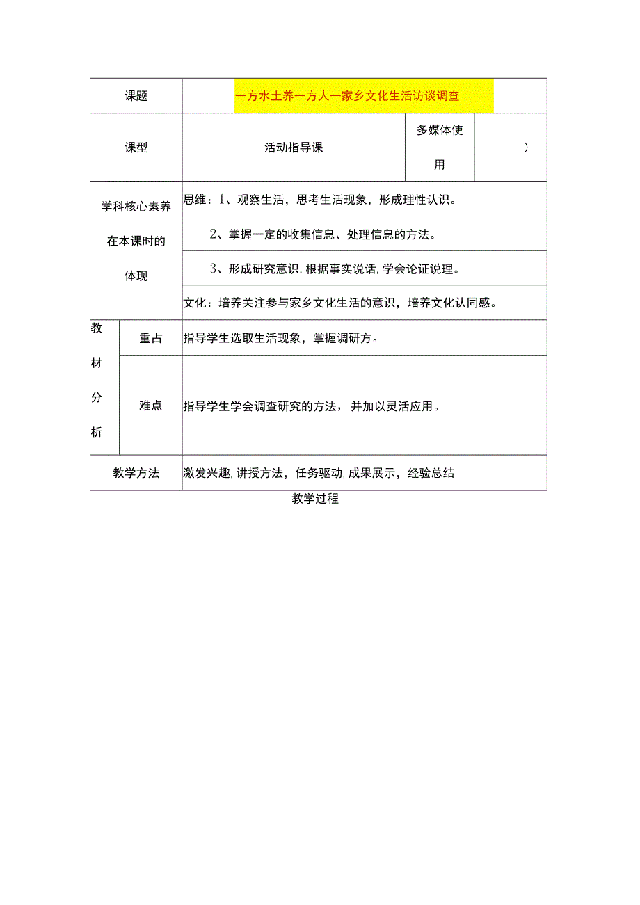 家乡文化生活访谈调查表模板.docx_第1页