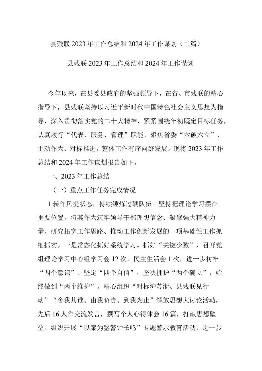 县残联2023年工作总结和2024年工作谋划(二篇).docx_第1页