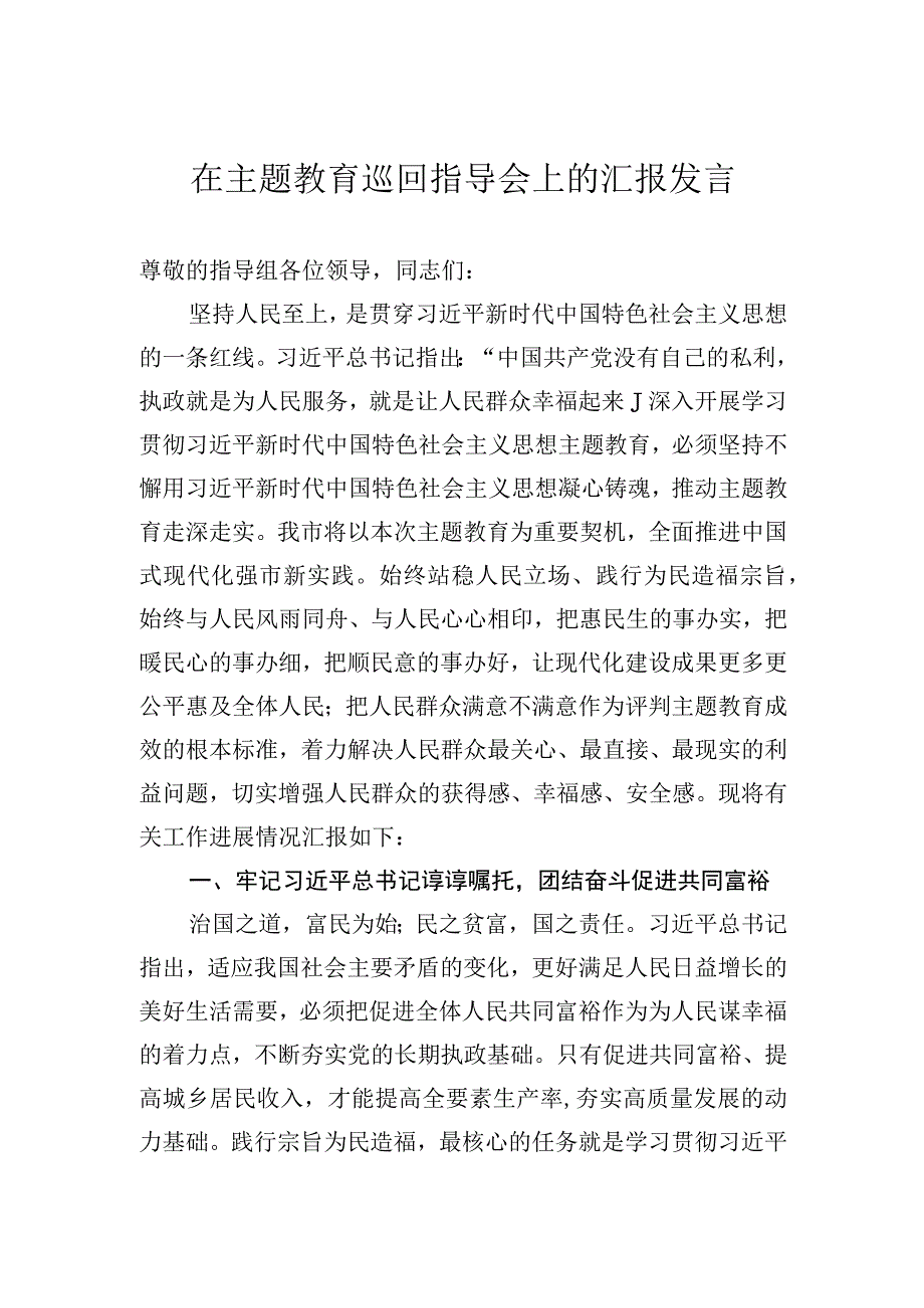 在主题教育巡回指导会上的汇报发言.docx_第1页