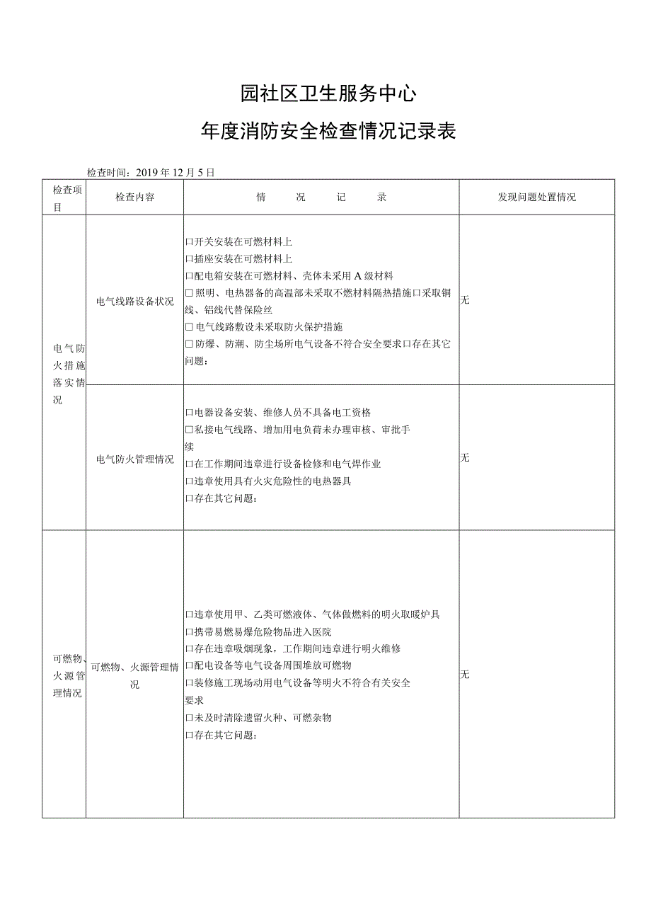 医院月消防安全检查情况记录表.docx_第1页