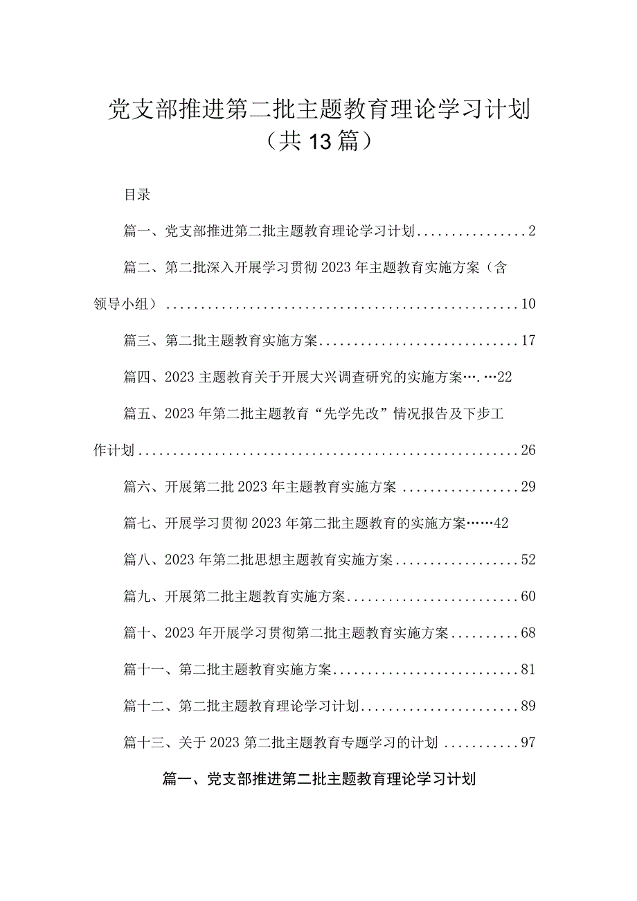 党支部推进第二批专题理论学习计划（共13篇）.docx_第1页