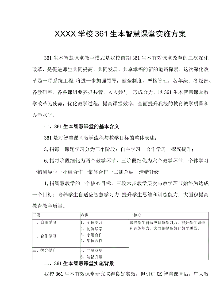 学校361生本智慧课堂实施方案.docx_第1页