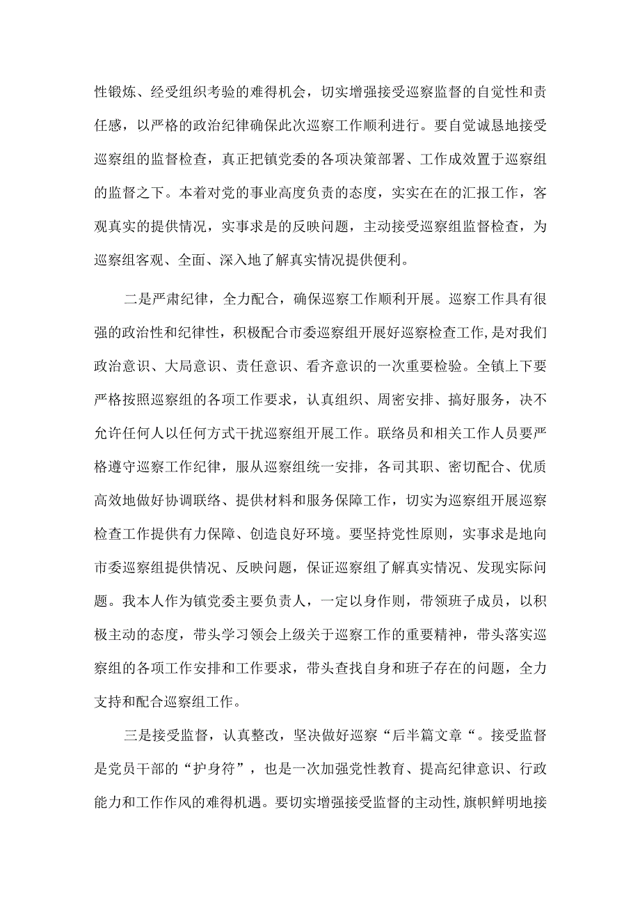 乡镇党委书记在巡察工作动员会上的表态发言供借鉴.docx_第2页