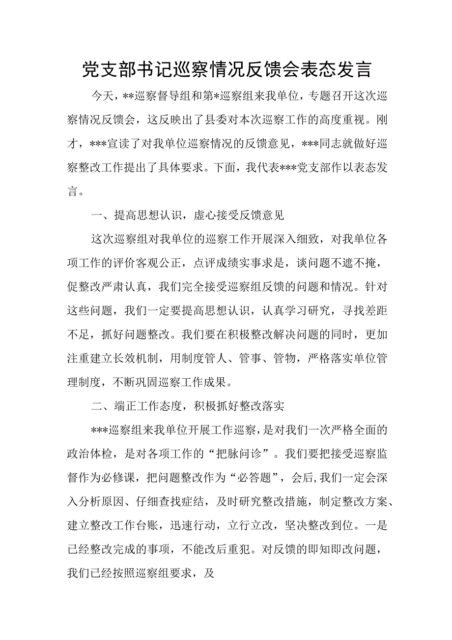 党支部书记巡察情况反馈会表态发言.docx_第1页