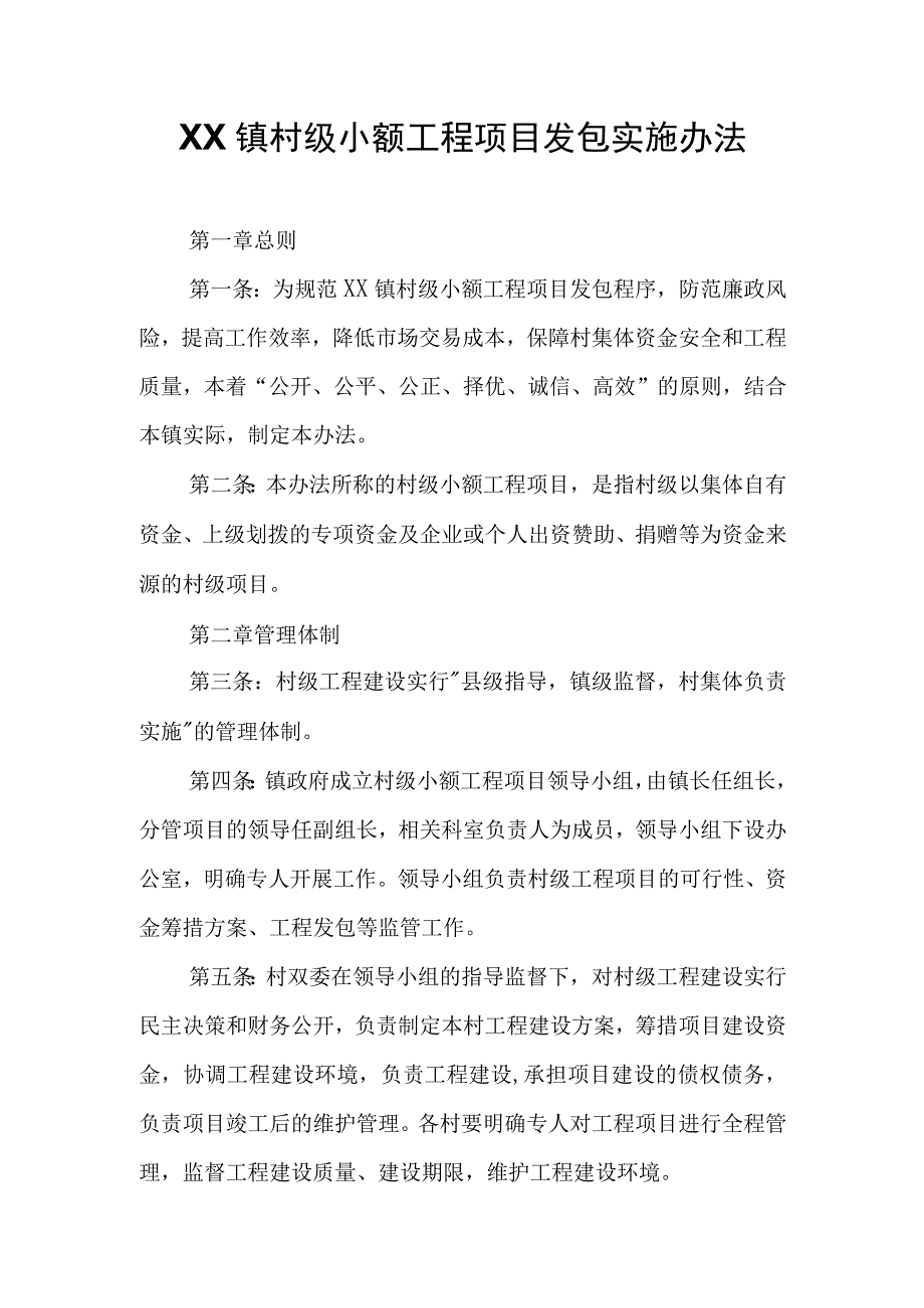 XX镇村级小额工程项目发包实施办法.docx_第1页