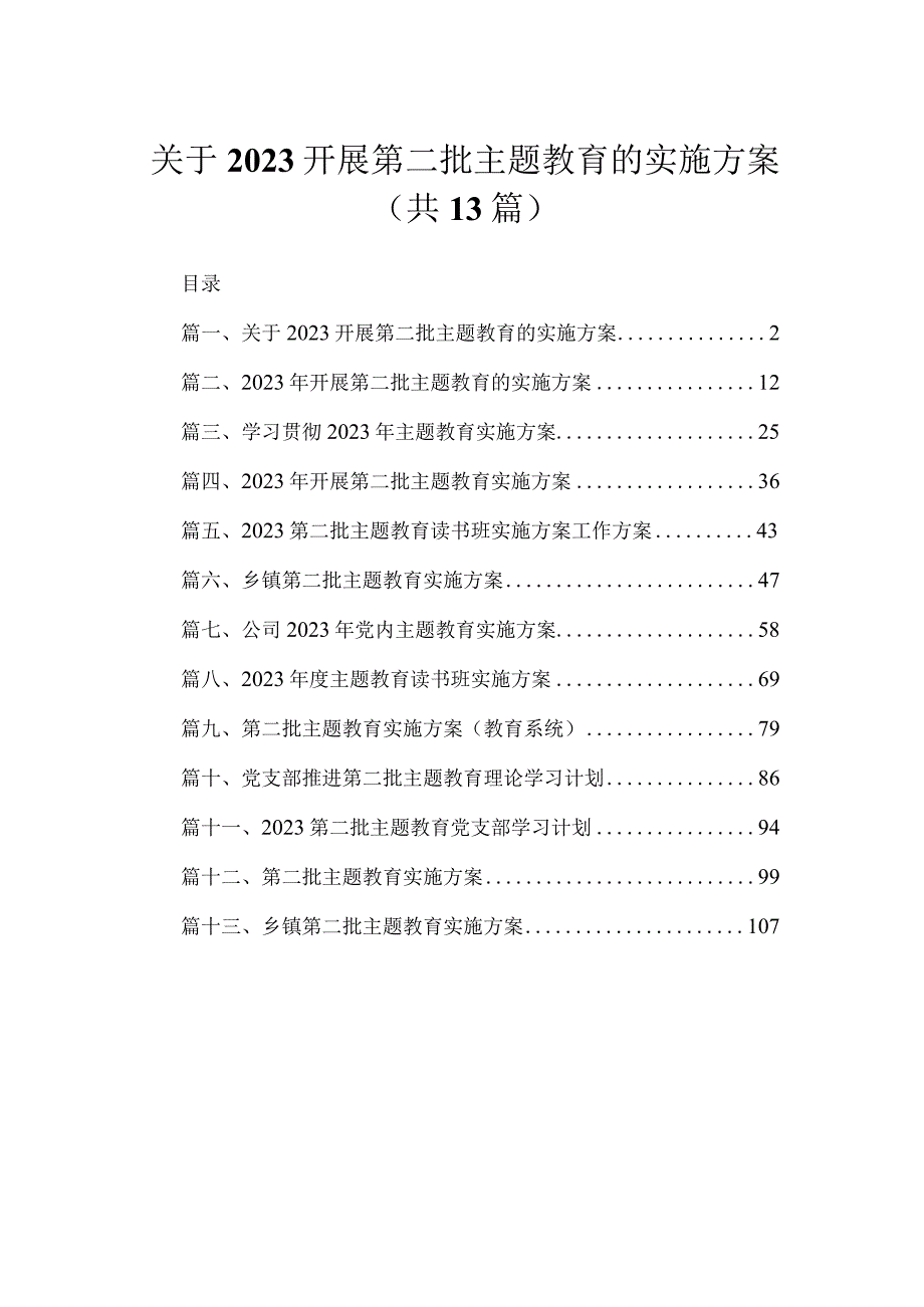 关于开展第二批专题的实施方案（共13篇）汇编.docx_第1页