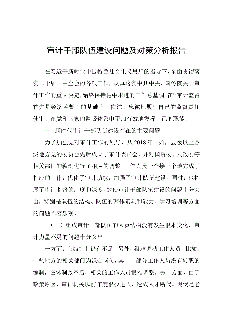 审计干部队伍建设问题及对策分析报告.docx_第1页