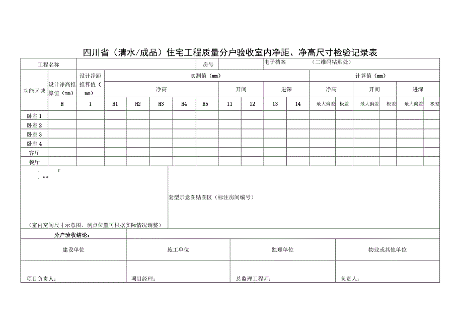 四川省（清水成品）住宅工程质量分户验收室内净距、净高尺寸检验记录表.docx_第1页