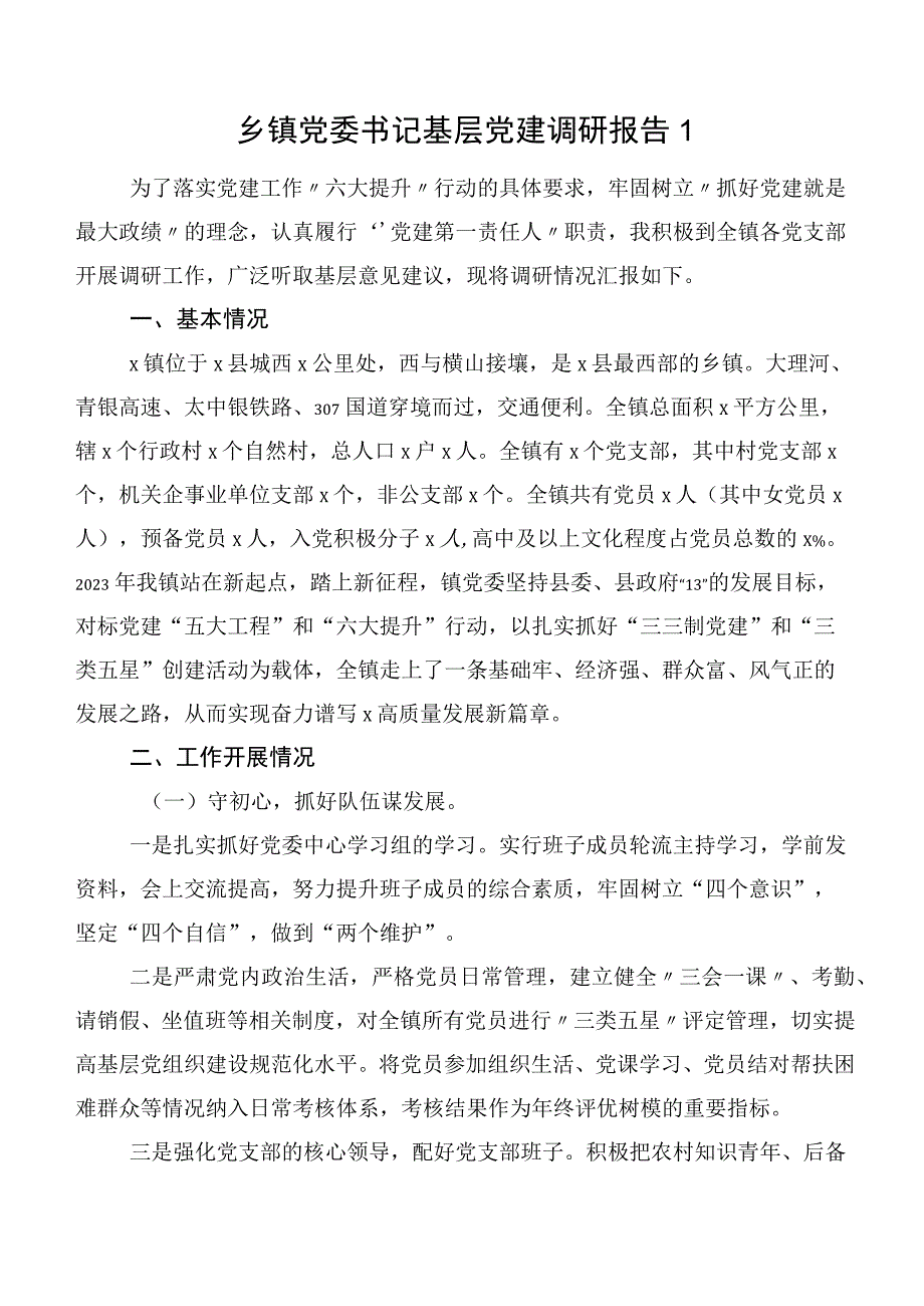 乡镇党委书记基层党建调研报告1.docx_第1页