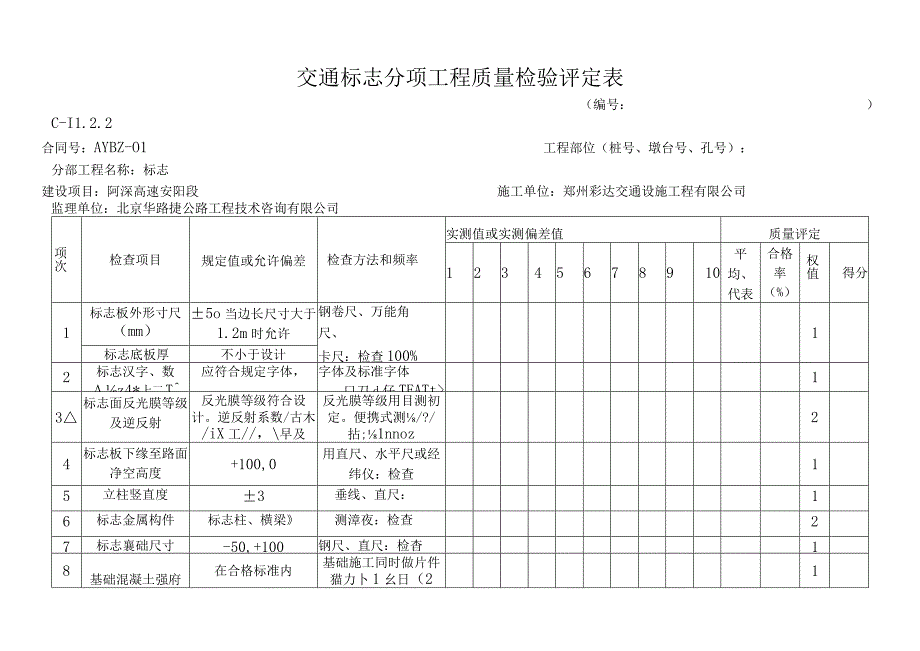 交通安全设施工程质量检验评定表.docx_第1页