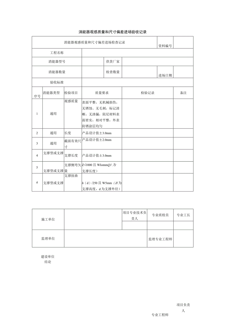 消能器观感质量和尺寸偏差进场验收记录.docx_第1页