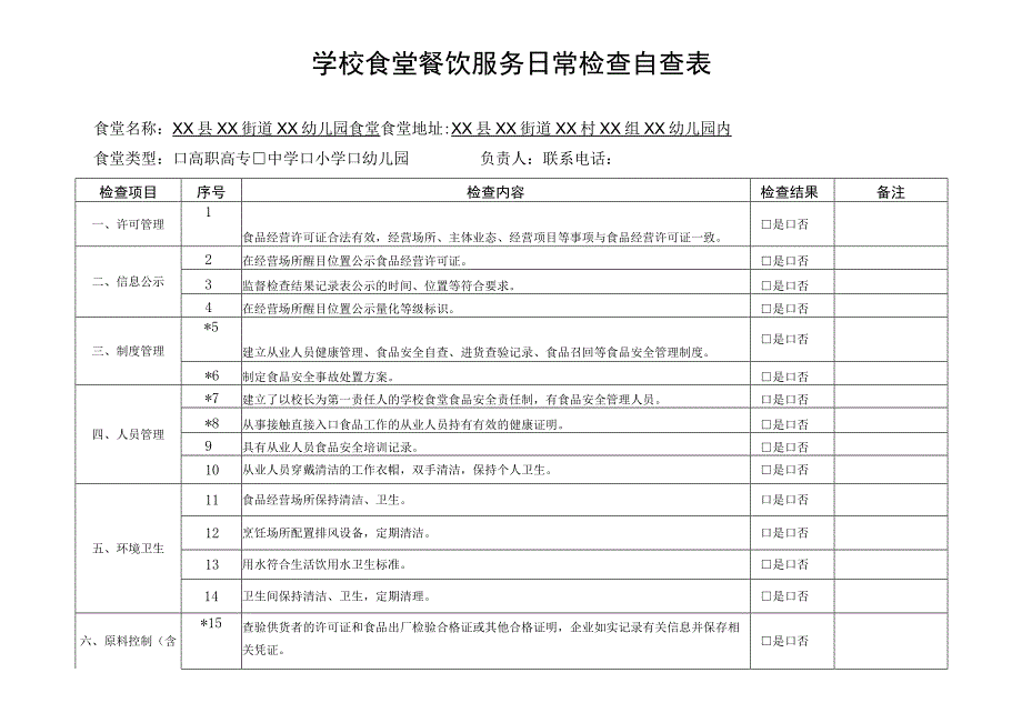 幼儿园食堂餐饮服务日常检查自查表.docx_第1页