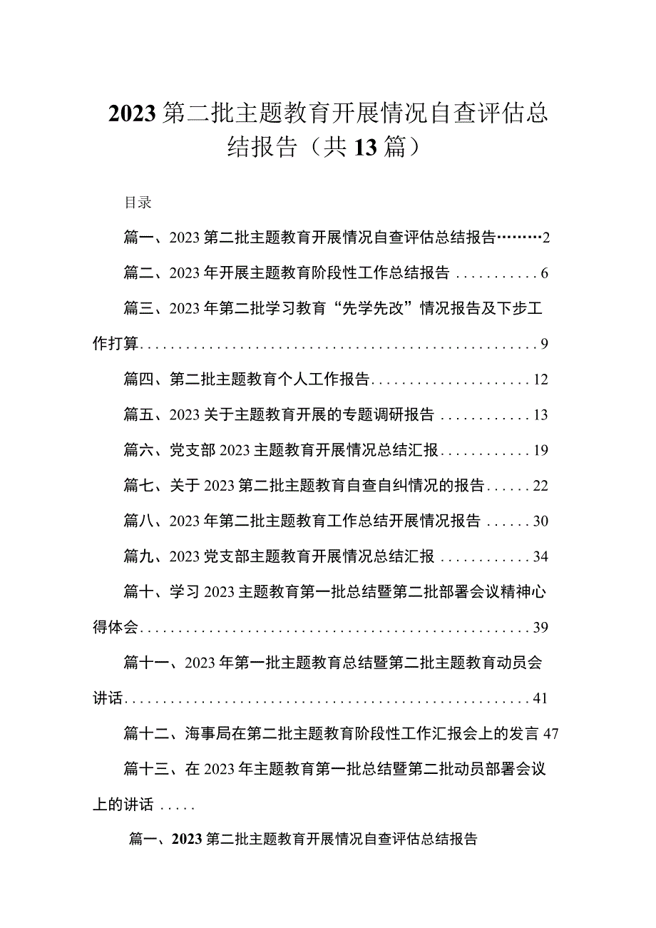 第二批专题开展情况自查评估总结报告【13篇精选】供参考.docx_第1页