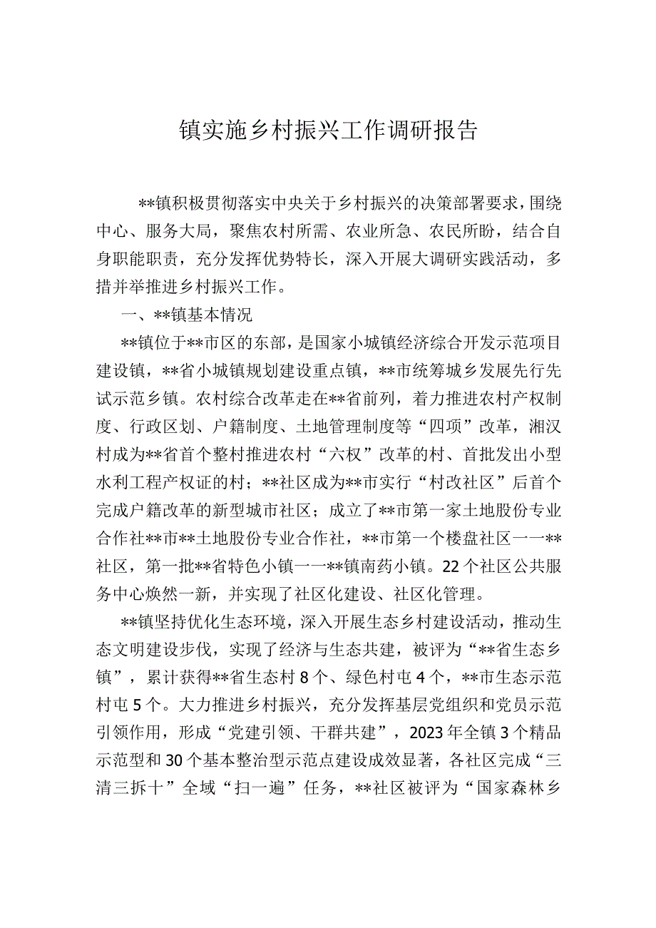 镇实施乡村振兴工作调研报告.docx_第1页