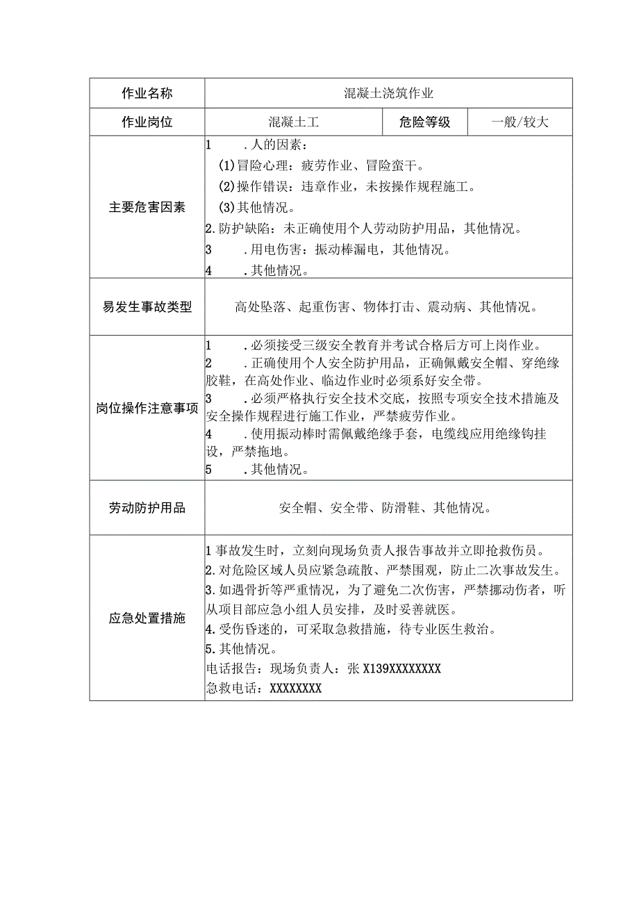 混凝土浇筑作业安全操作规程清单.docx_第1页