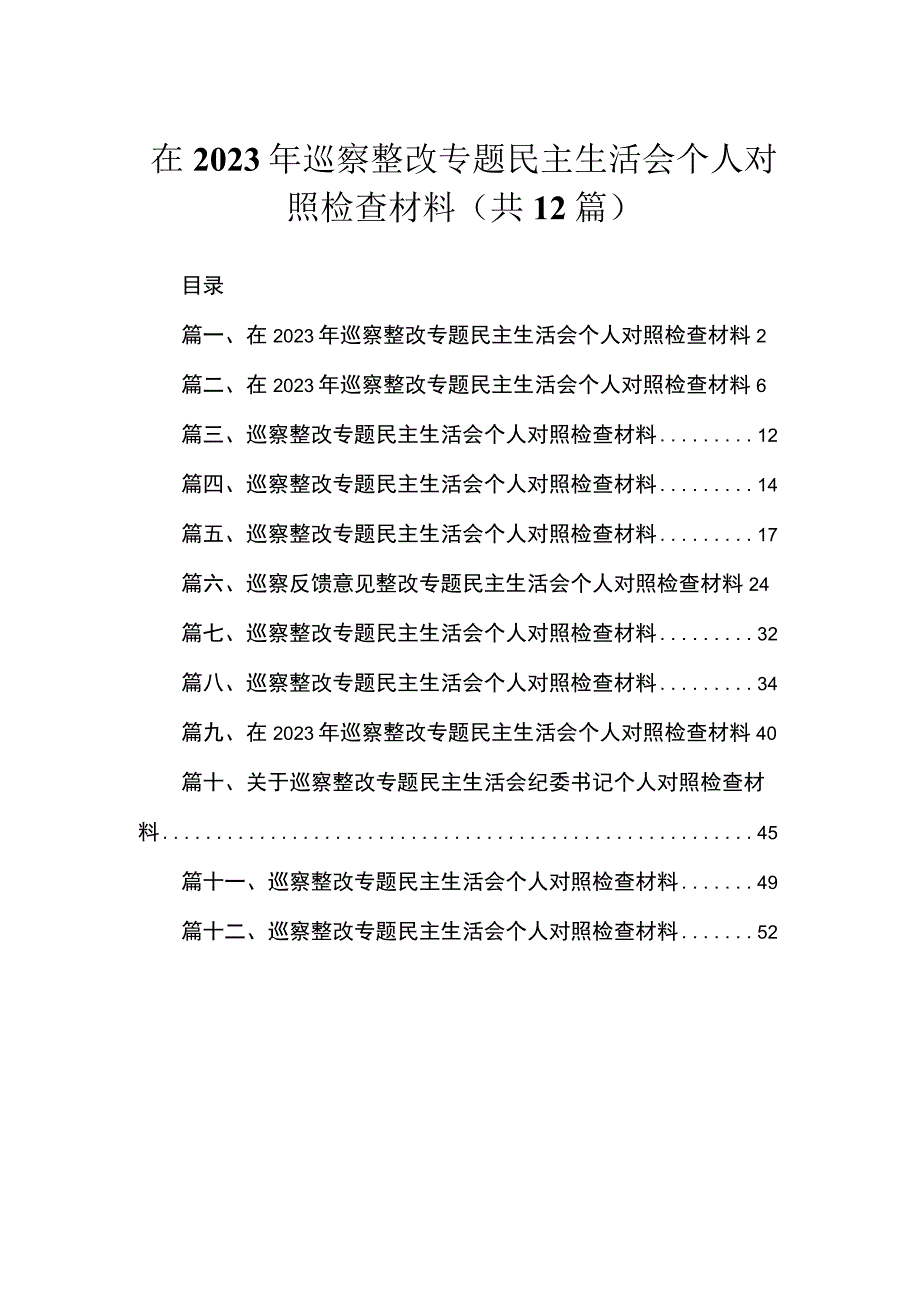 （12篇）在2023年巡察整改专题民主生活会个人对照检查材料范文.docx_第1页