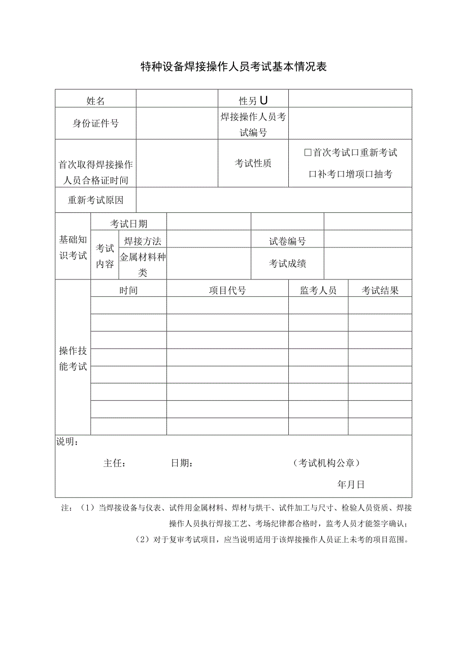 特种设备焊接操作人员考试基本情况表.docx_第1页